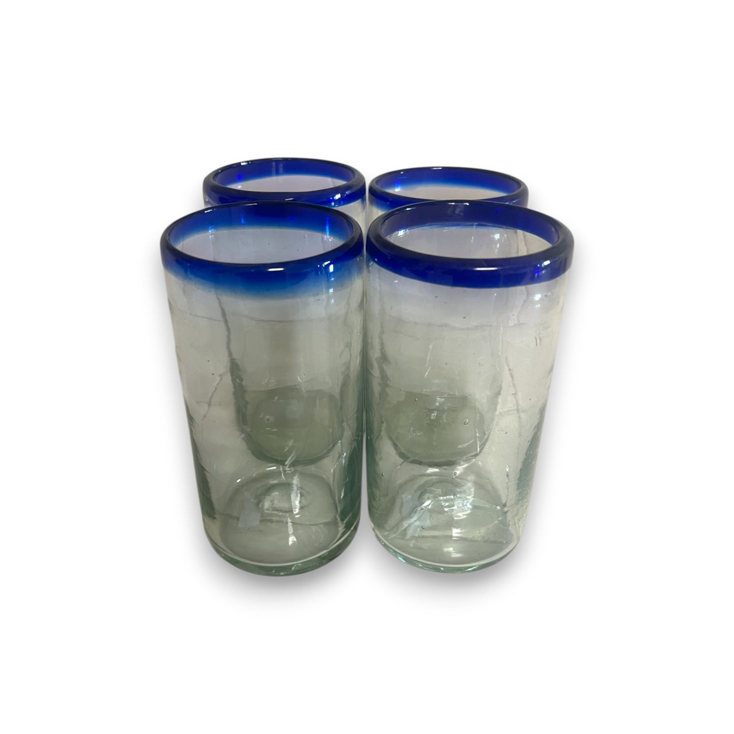 Mexican Blue Rim Tumbler | Hand-Blown Clear Glassware