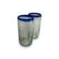 Mexican Blue Rim Tumbler | Hand-Blown Clear Glassware