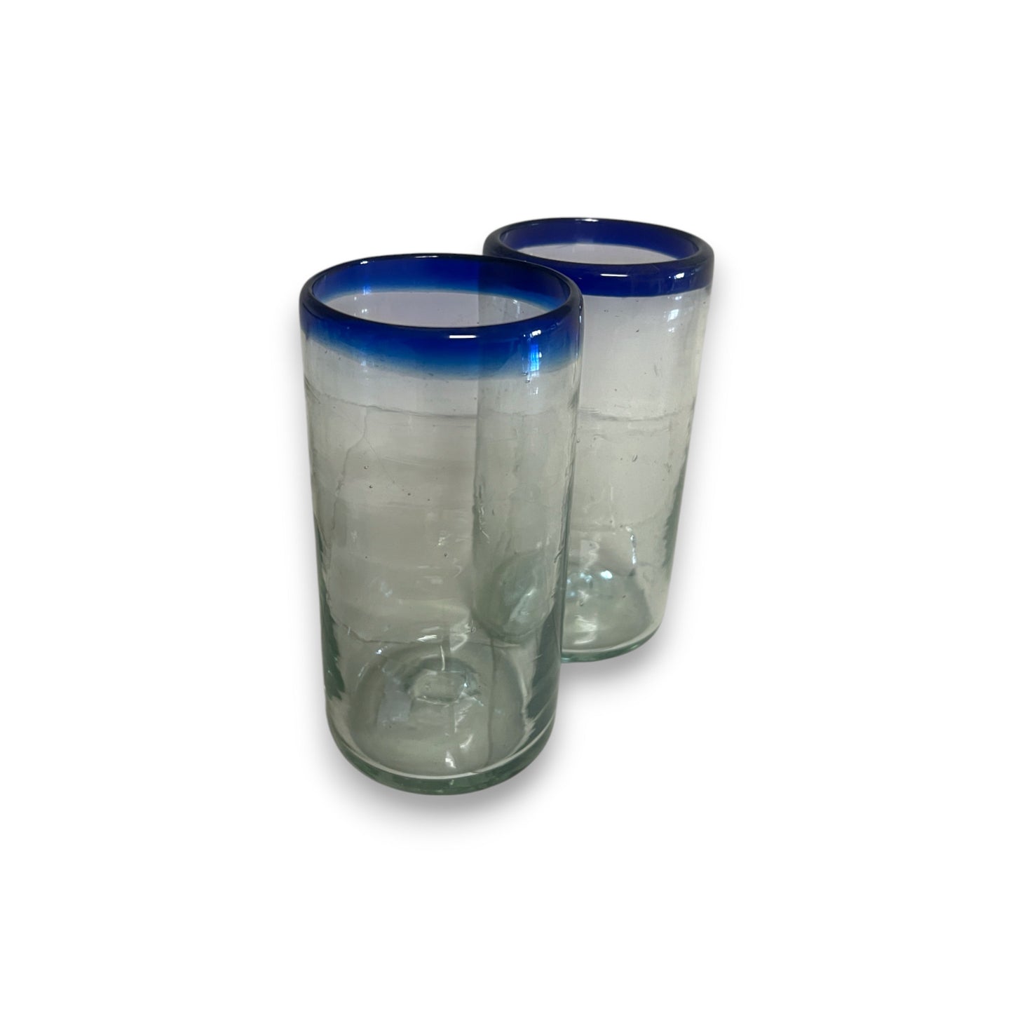 Mexican Blue Rim Tumbler | Hand-Blown Clear Glassware