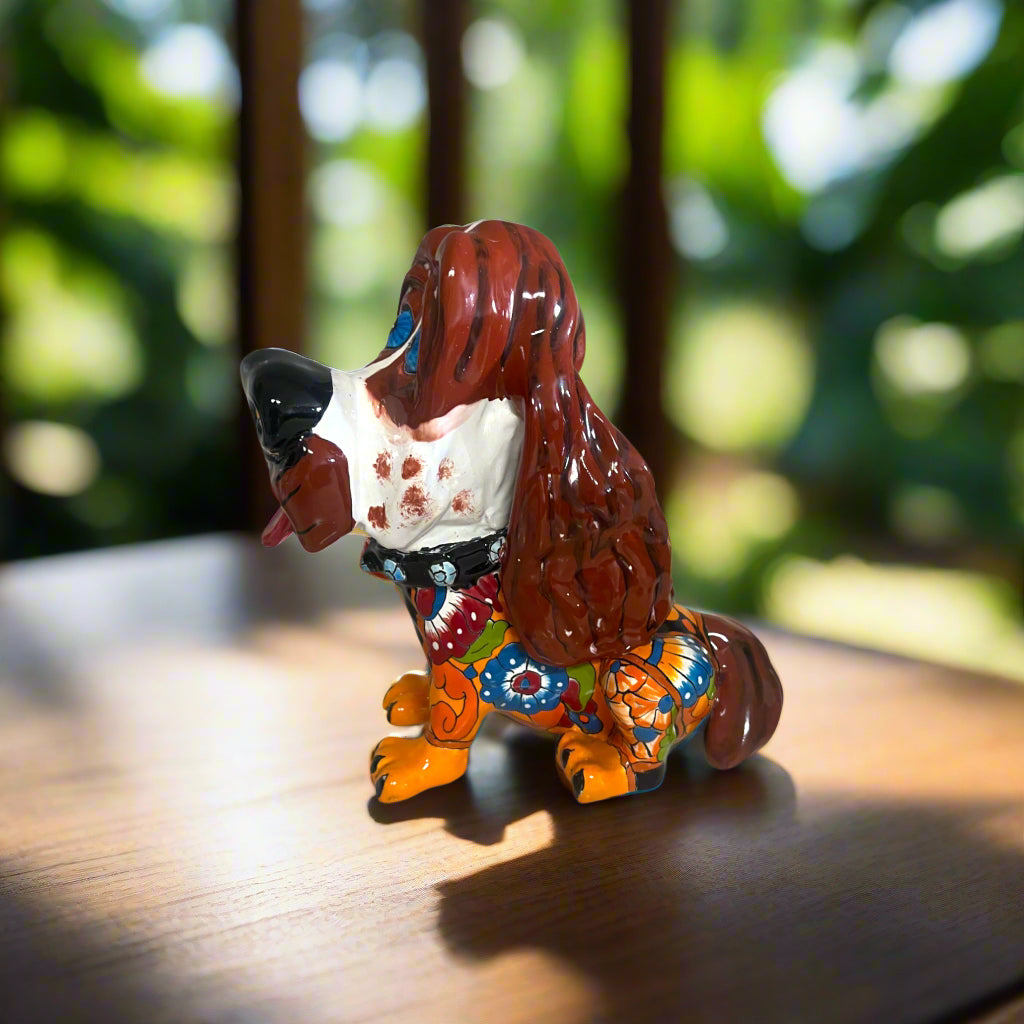 Talavera Cocker Spaniel Statue | Colorful Hand-Painted Mexican Dog Art