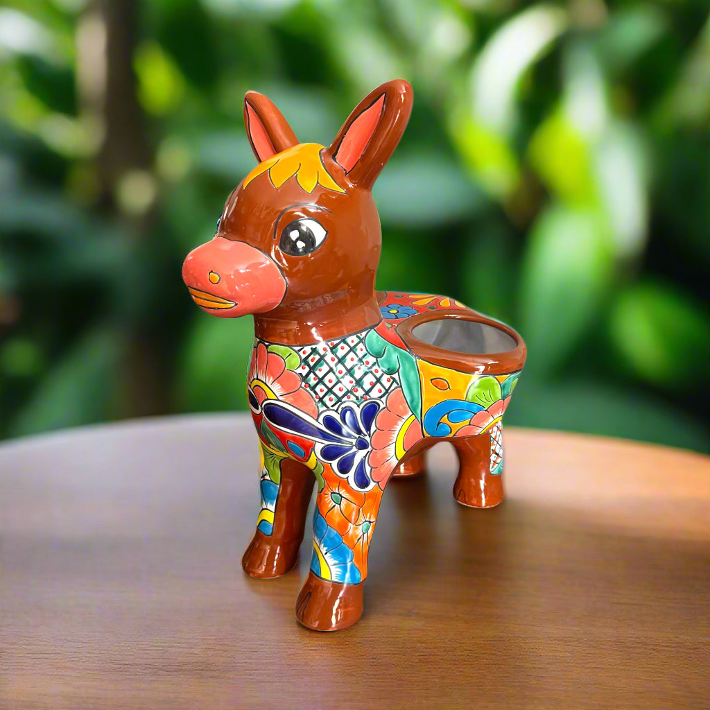 Large Talavera Donkey Planter | Hand-Painted Ceramic Burro
