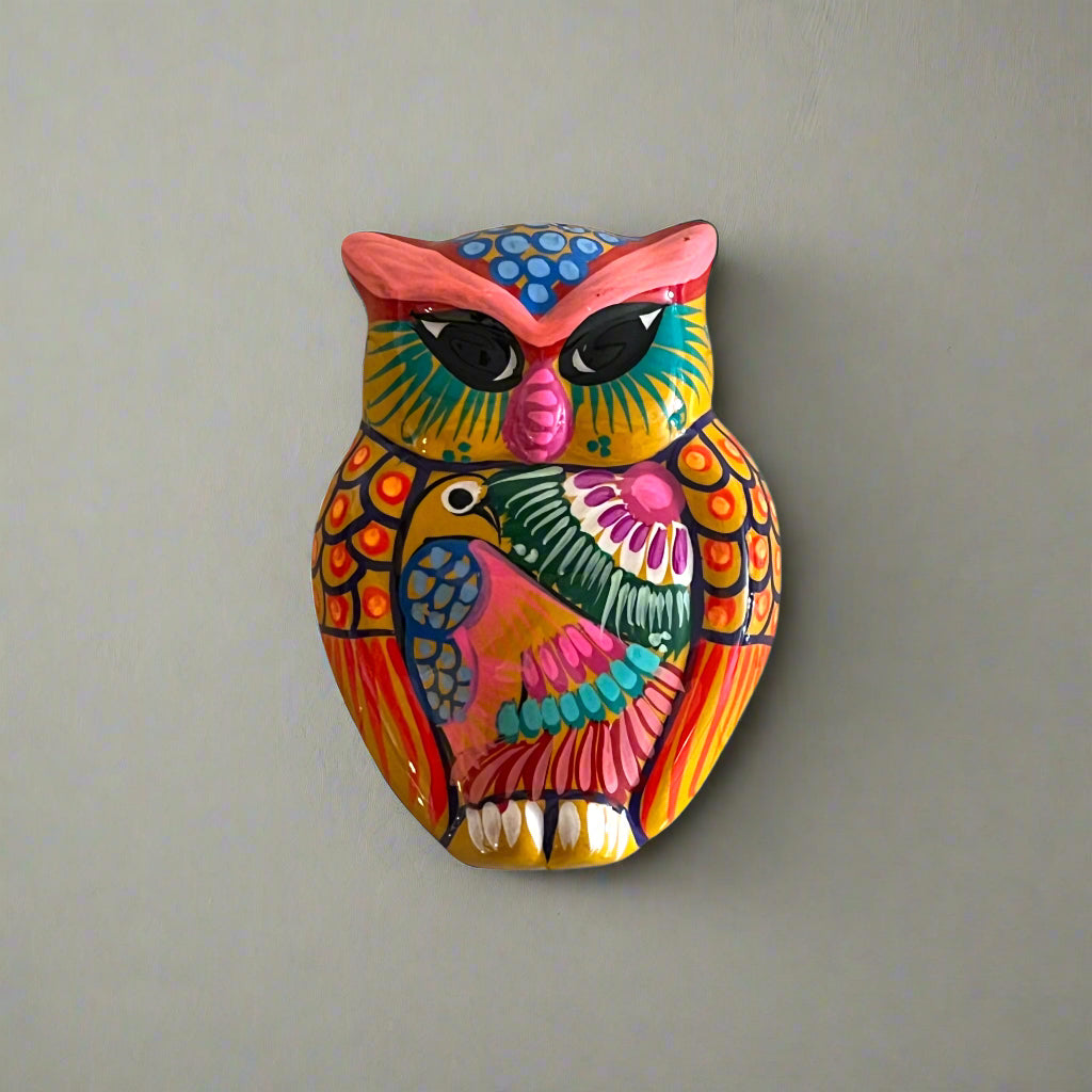 Small Guerrero Owl Wall Decor | Handcrafted Mexican Ceramic Accent