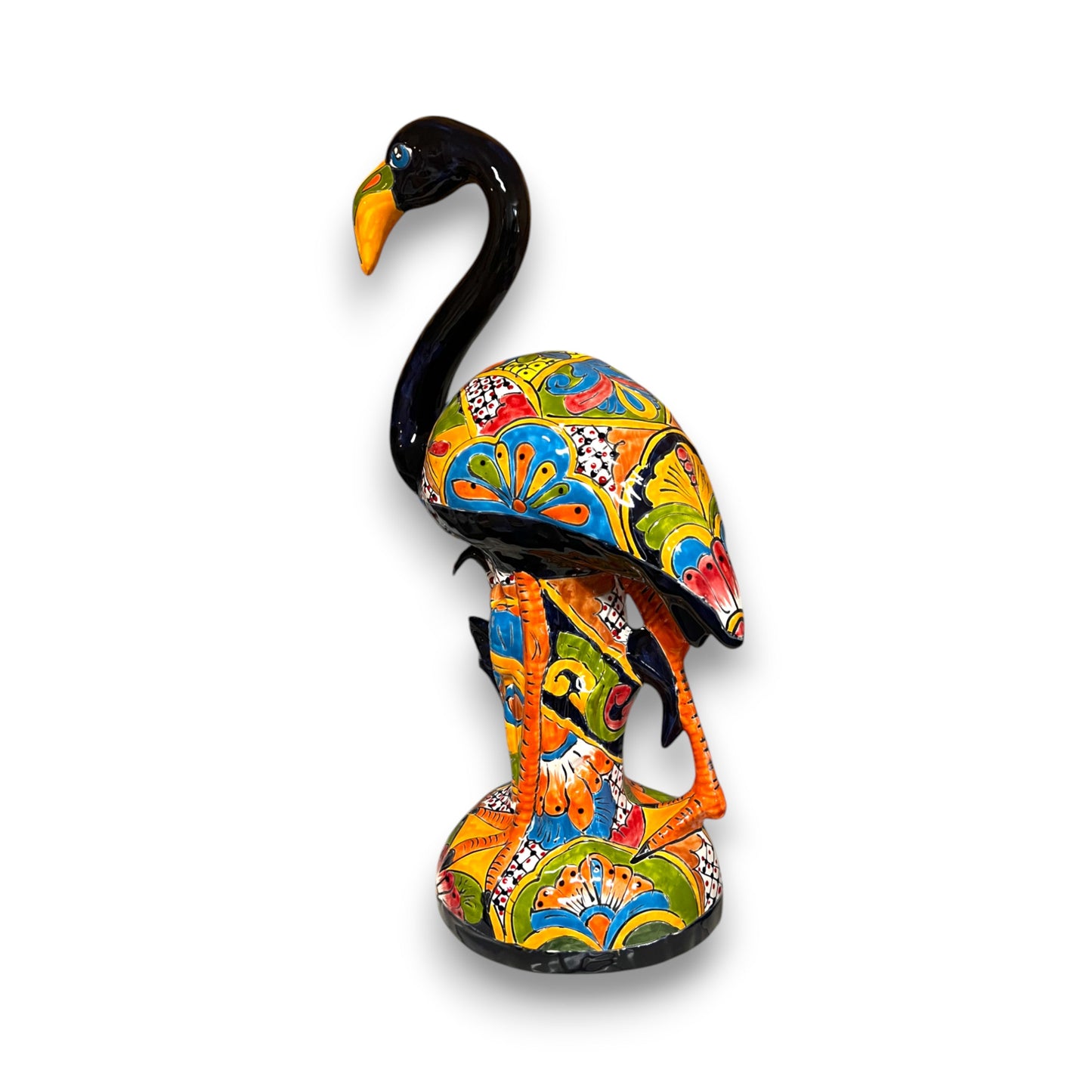 Talavera Flamingo Statue | Hand-Painted Mexican Ceramic Bird Art
