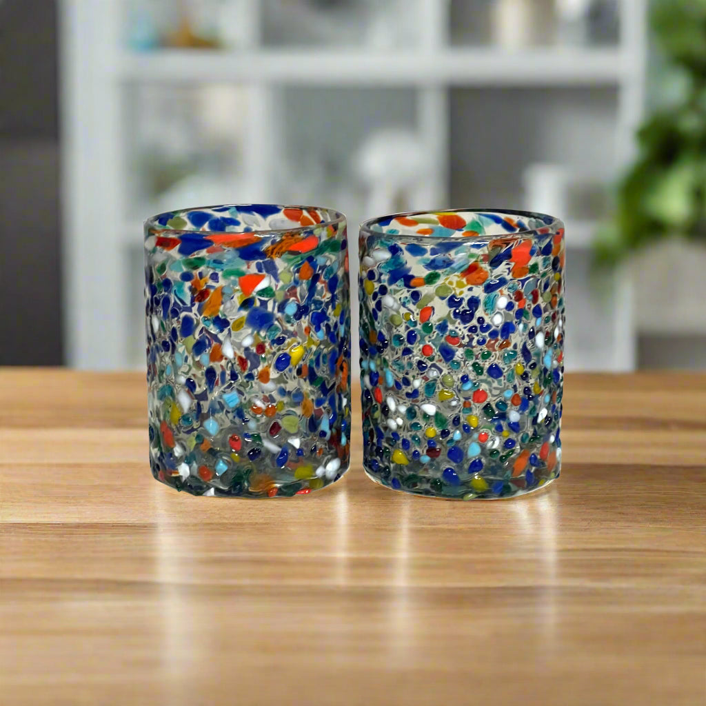 Confetti Pebbled Tumbler | Hand-Blown Mexican Glassware