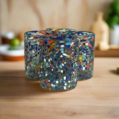 Confetti Pebbled Tumbler | Hand-Blown Mexican Glassware