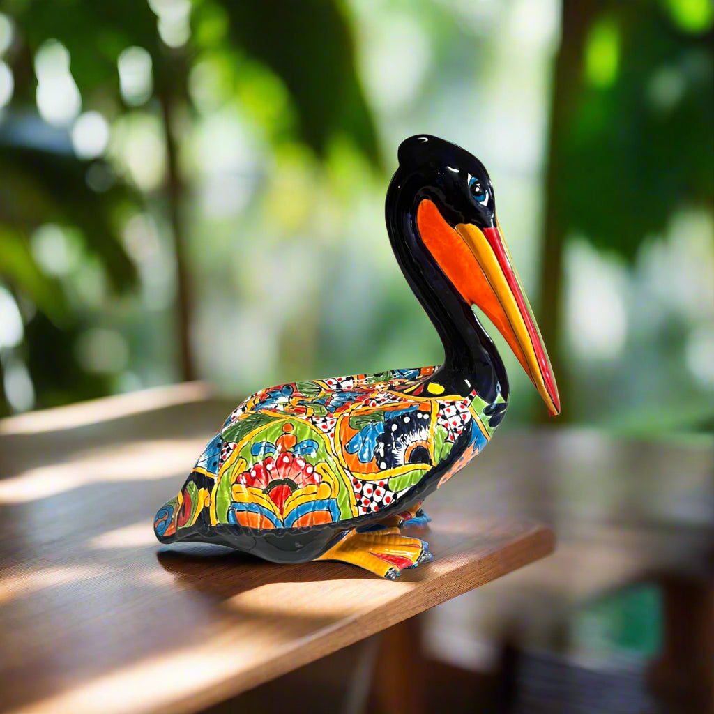 Talavera Pelican Statue | Hand-Painted Mexican Ceramic Decor