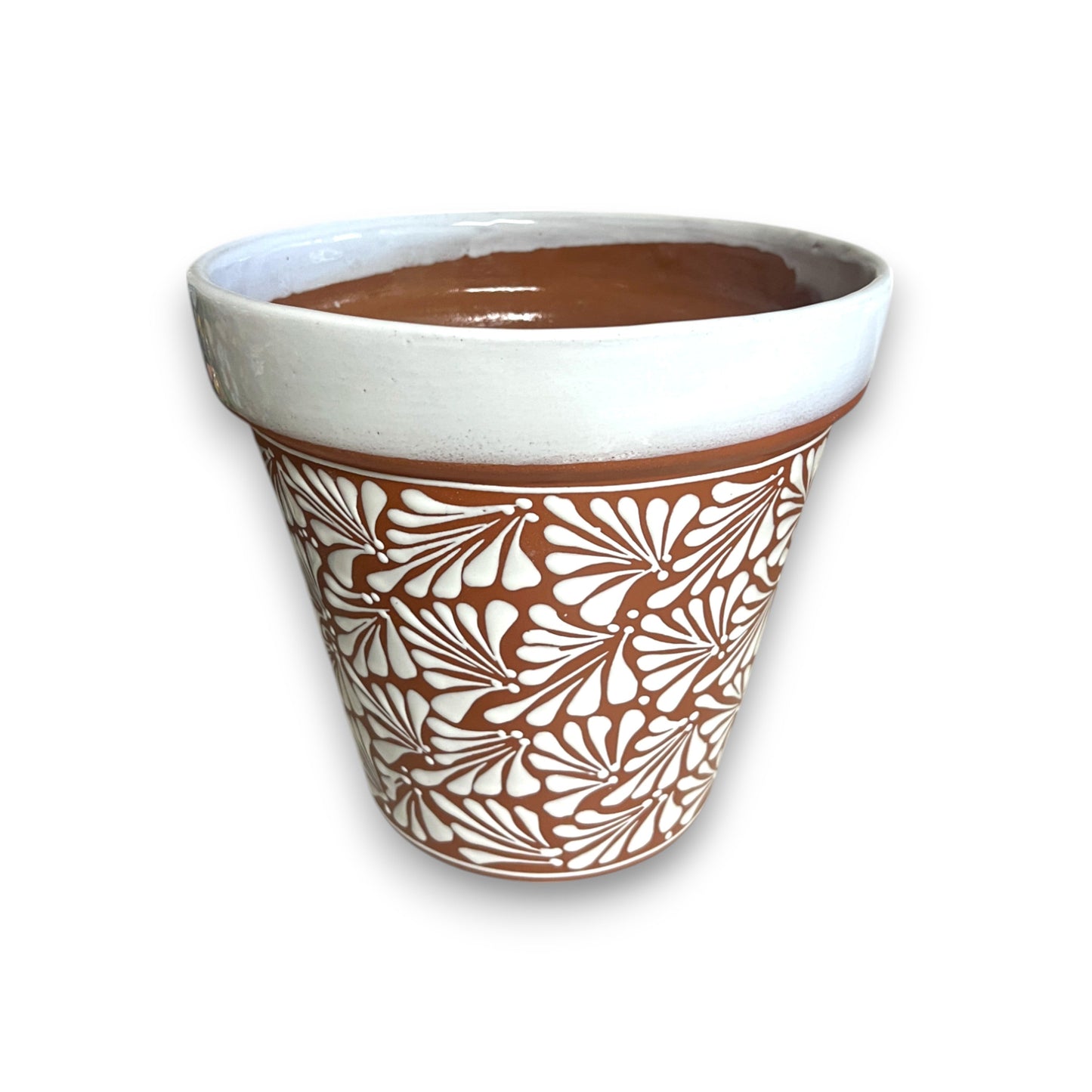 Set of 3 Talavera Flower Pots | Brown & White Terracotta Planters