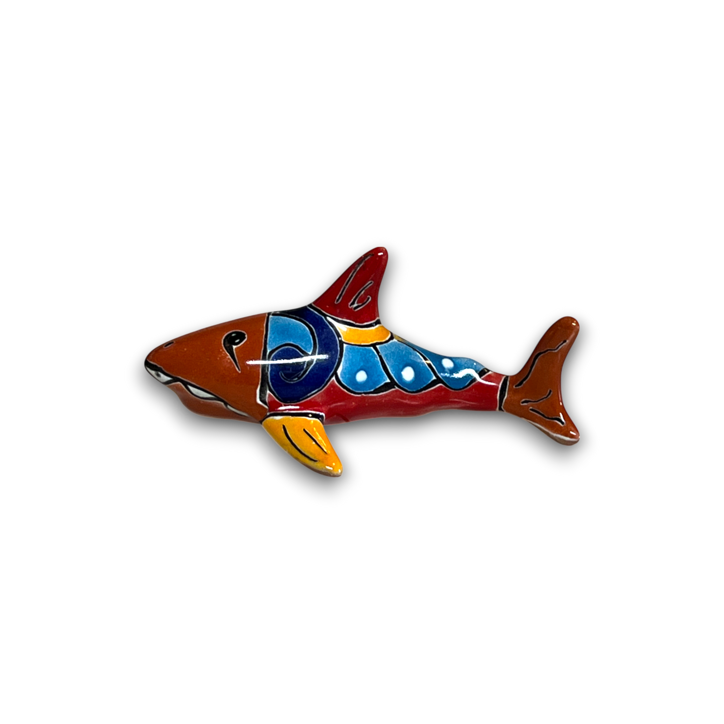 Vibrant Talavera Shark Figurine | Handcrafted Mexican Decor