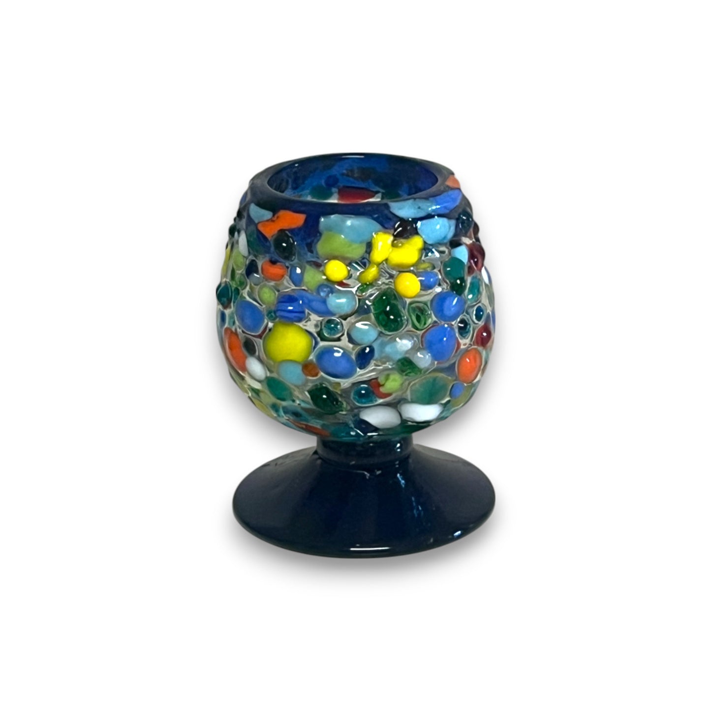 Confetti Rock Shot Glass | Blue Rim Cognac Style