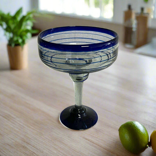 Mexican Margarita Glass | Hand-Blown Blue Swirl Cocktail Cup