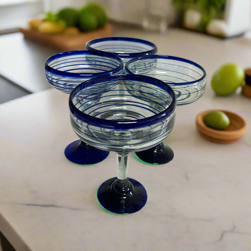 Mexican Margarita Glass | Hand-Blown Blue Swirl Cocktail Cup