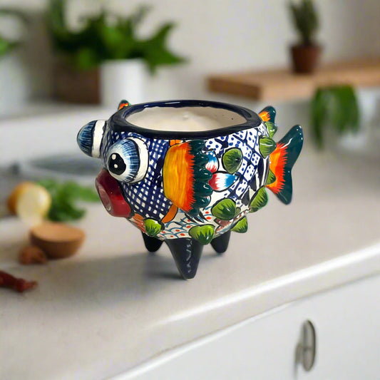 Talavera Puffer Fish Planter | Colorful Mexican Ceramic Pot