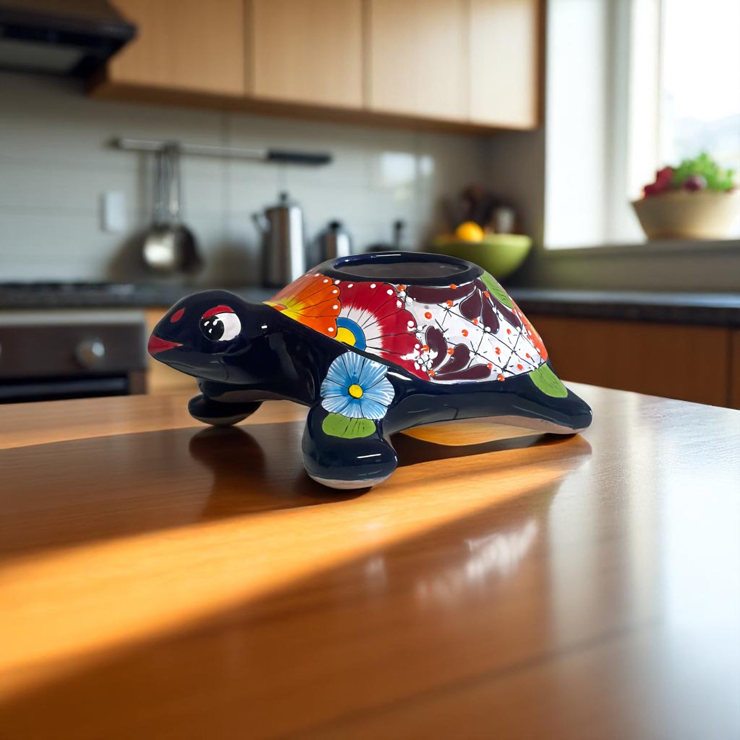 Small Talavera Sea Turtle Planter | Hand-Painted Mexican Turtle Pottery