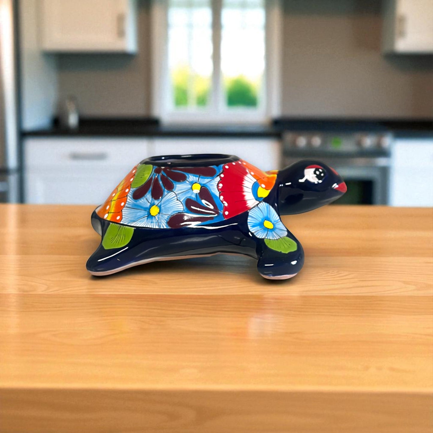 Small Talavera Sea Turtle Planter | Hand-Painted Mexican Turtle Pottery