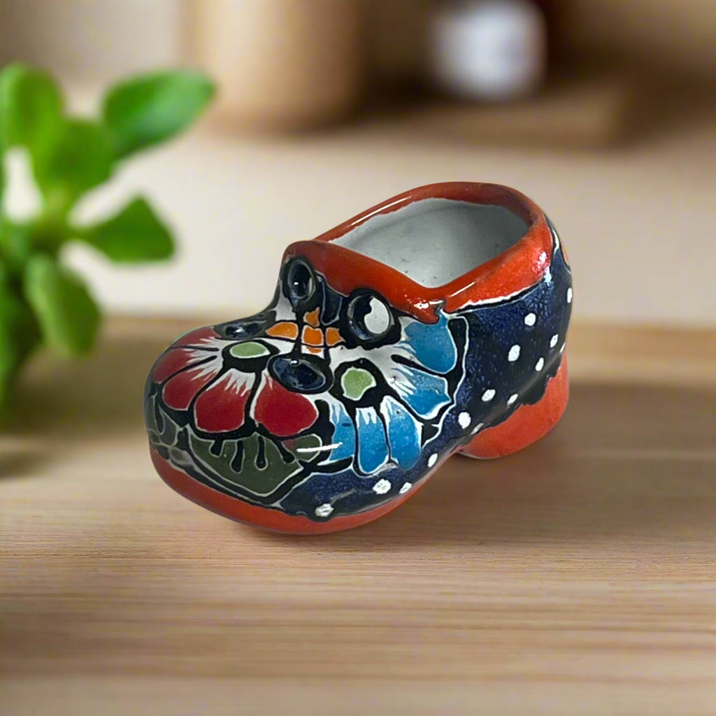 Colorful Talavera Shoe Planter | Small Hand-Painted Mexican Pottery Plant Pot