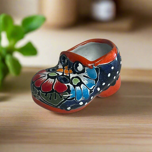Colorful Talavera Shoe Planter | Small Hand-Painted Mexican Pottery Plant Pot
