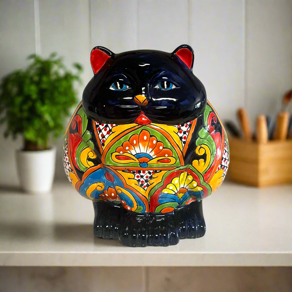 Fat Cat Talavera Planter | Handmade Mexican Pottery