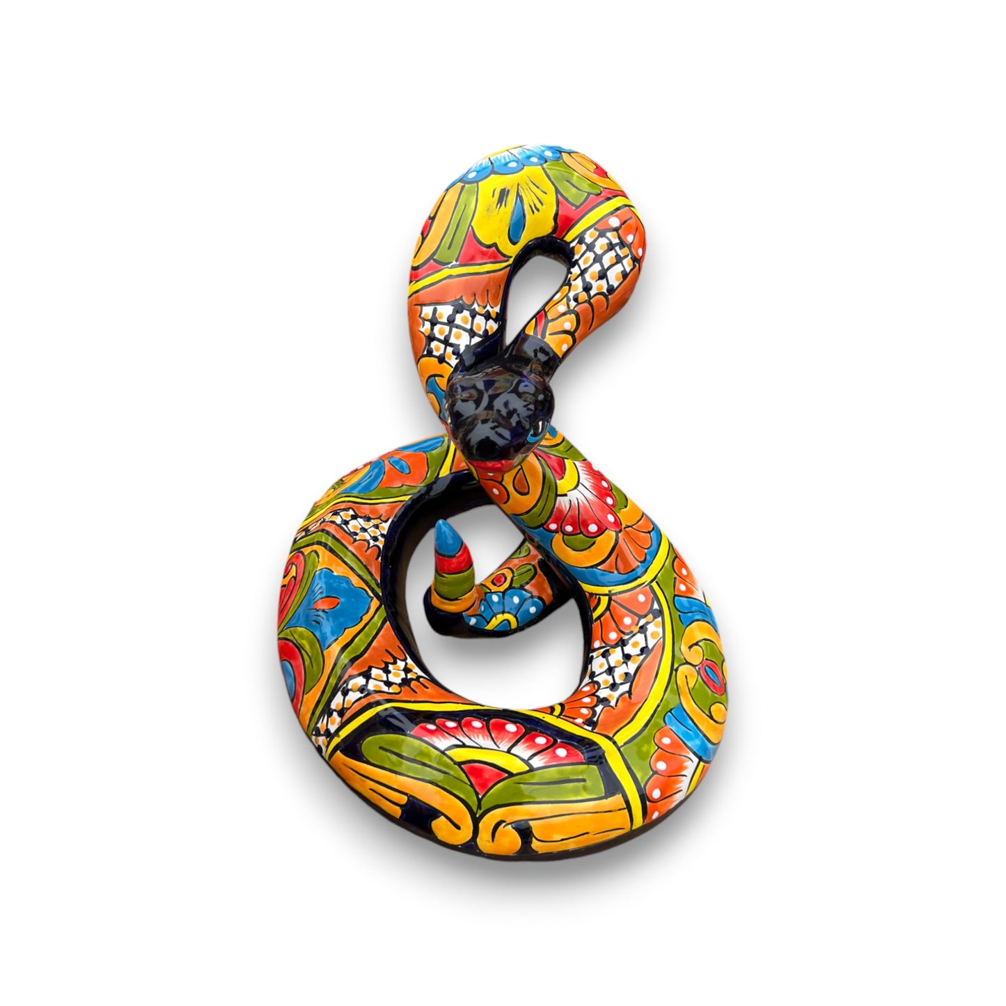Talavera Snake Statue | Multicolor Handcrafted Mexican Rattlesnake