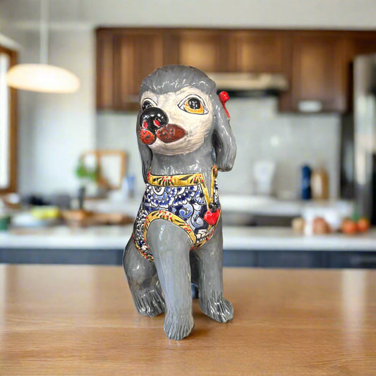 Talavera Poodle Statue | Hand-Painted Mexican Dog Decor