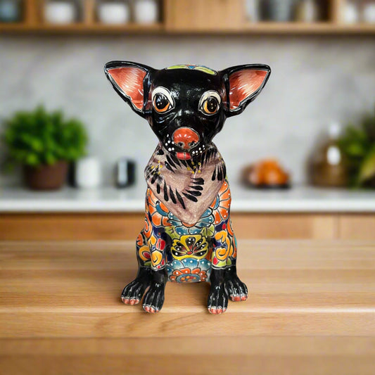 Talavera Chihuahua Statue | Handcrafted Mexican Dog Figurine