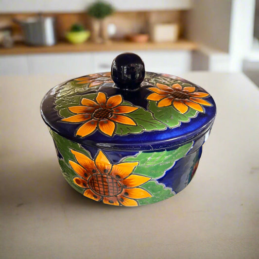Talavera Tortilla Warmer | Handmade Sunflower Mexican Pottery