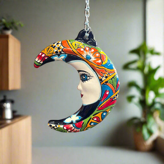 Talavera Crescent Moon Face | Hanging Mexican Wall Art