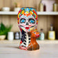 Talavera Lady Skull Planter | Colorful Day of the Dead Pot with Dog
