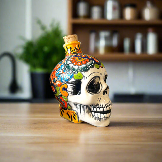 Talavera Skull Decanter | Small Day of the Dead Ceramic Bottle