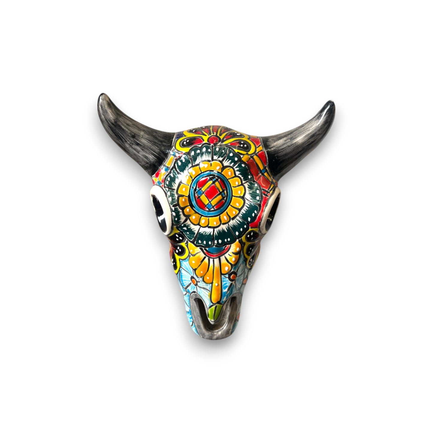 Talavera Bull Skull Wall Decor | Handmade Mexican Longhorn Art