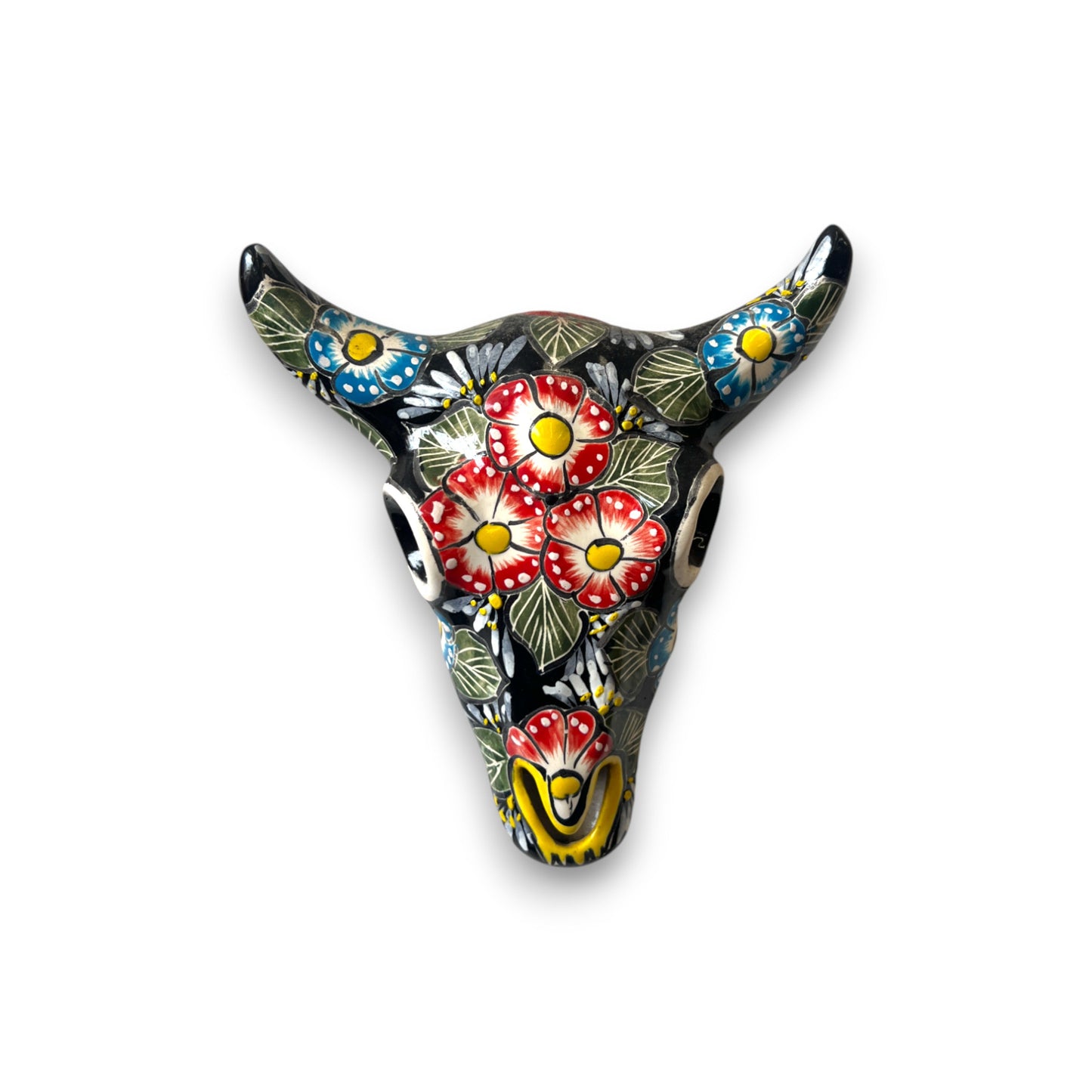 Talavera Bull Skull Wall Decor | Handmade Mexican Longhorn Art