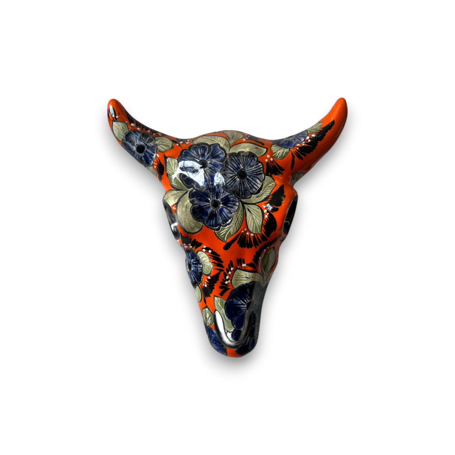 Talavera Bull Skull Wall Decor | Handmade Mexican Longhorn Art