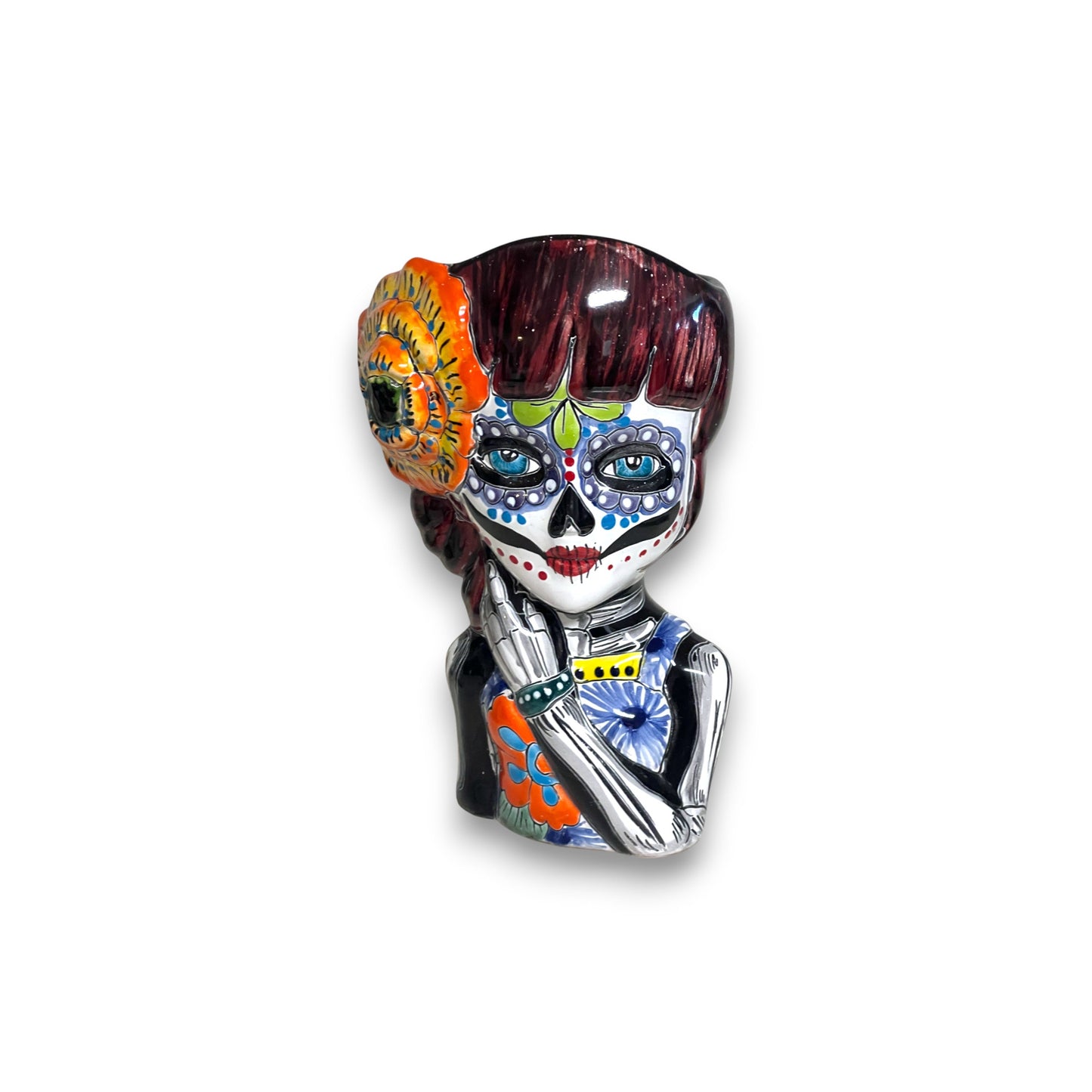 Talavera Day of the Dead Face Planter | Handmade Skull Ceramic Pot