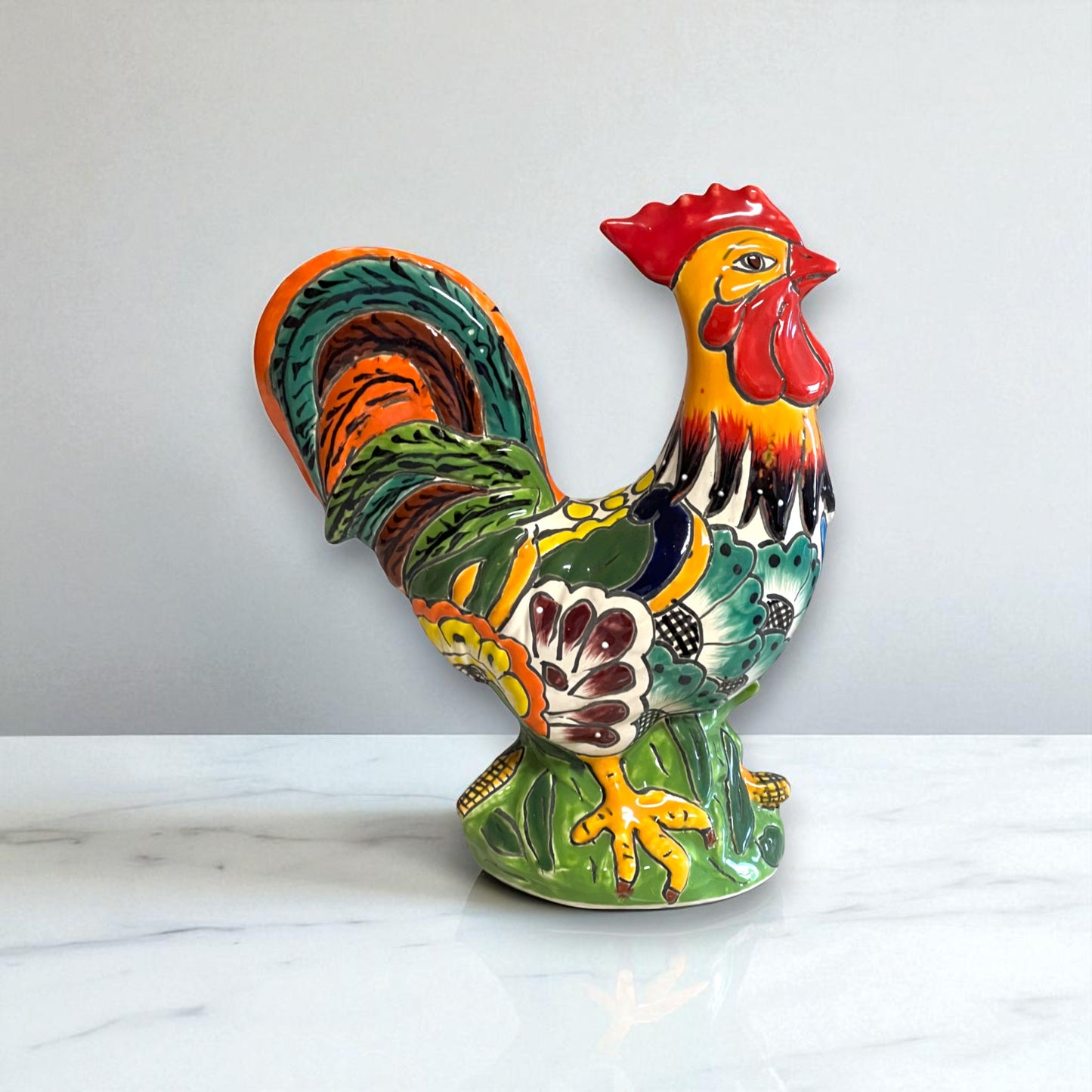 Talavera Rooster Statue | Colorful Handmade Mexican Farmhouse Decor