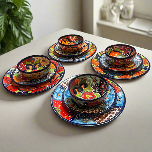 12-Piece Talavera Dinnerware Set | Handmade Mexican Ceramic Plates & Bowls