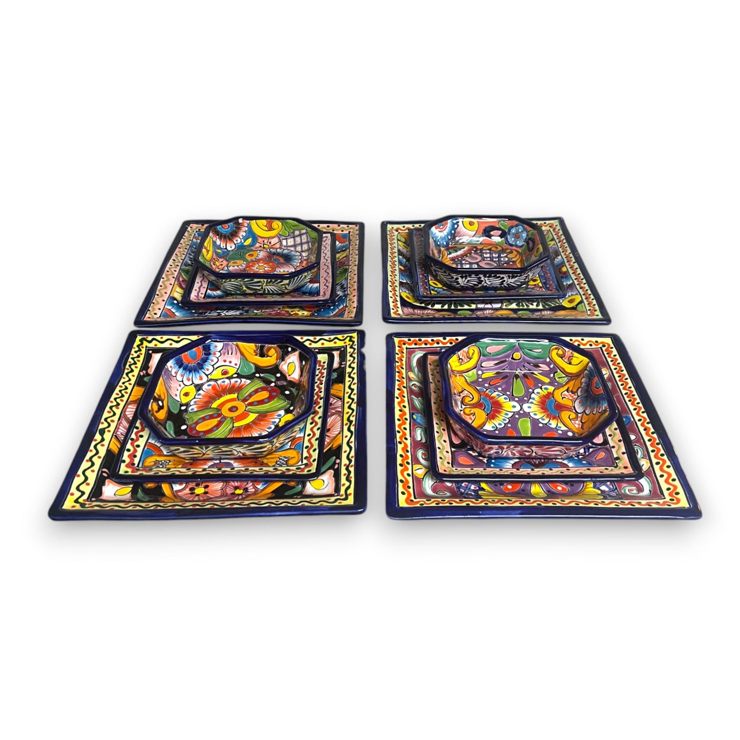 Talavera Square Dinnerware Set | 12-Piece Mexican Pottery Set