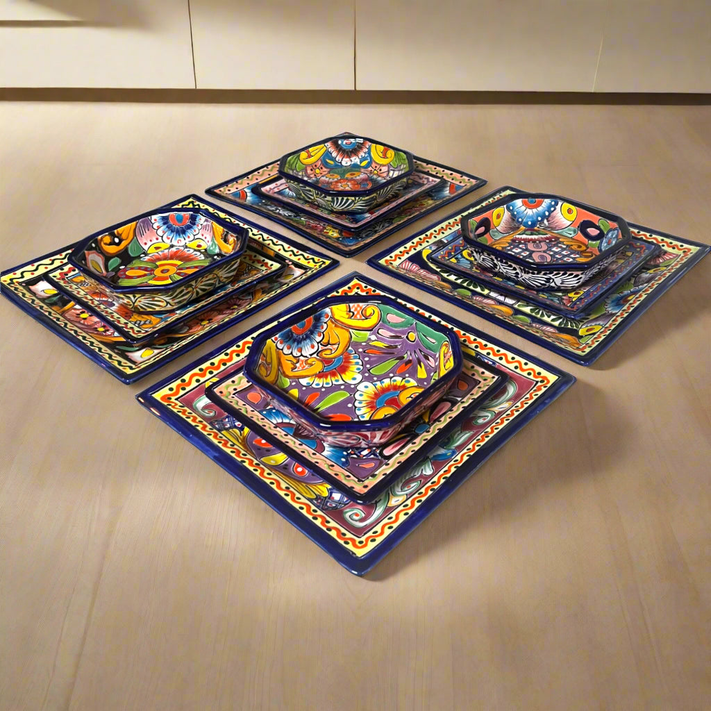 Talavera Square Dinnerware Set | 12-Piece Mexican Pottery Set