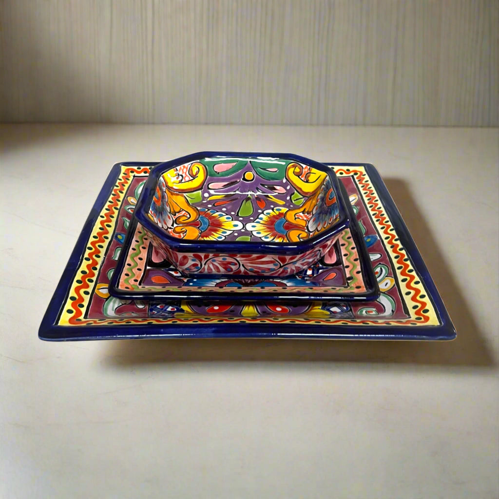 Talavera Square Dinnerware Set | 12-Piece Mexican Pottery Set