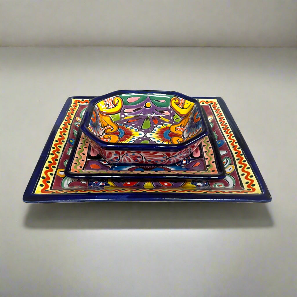 Talavera Square Dinnerware Set | 16-Piece Mexican Pottery Set