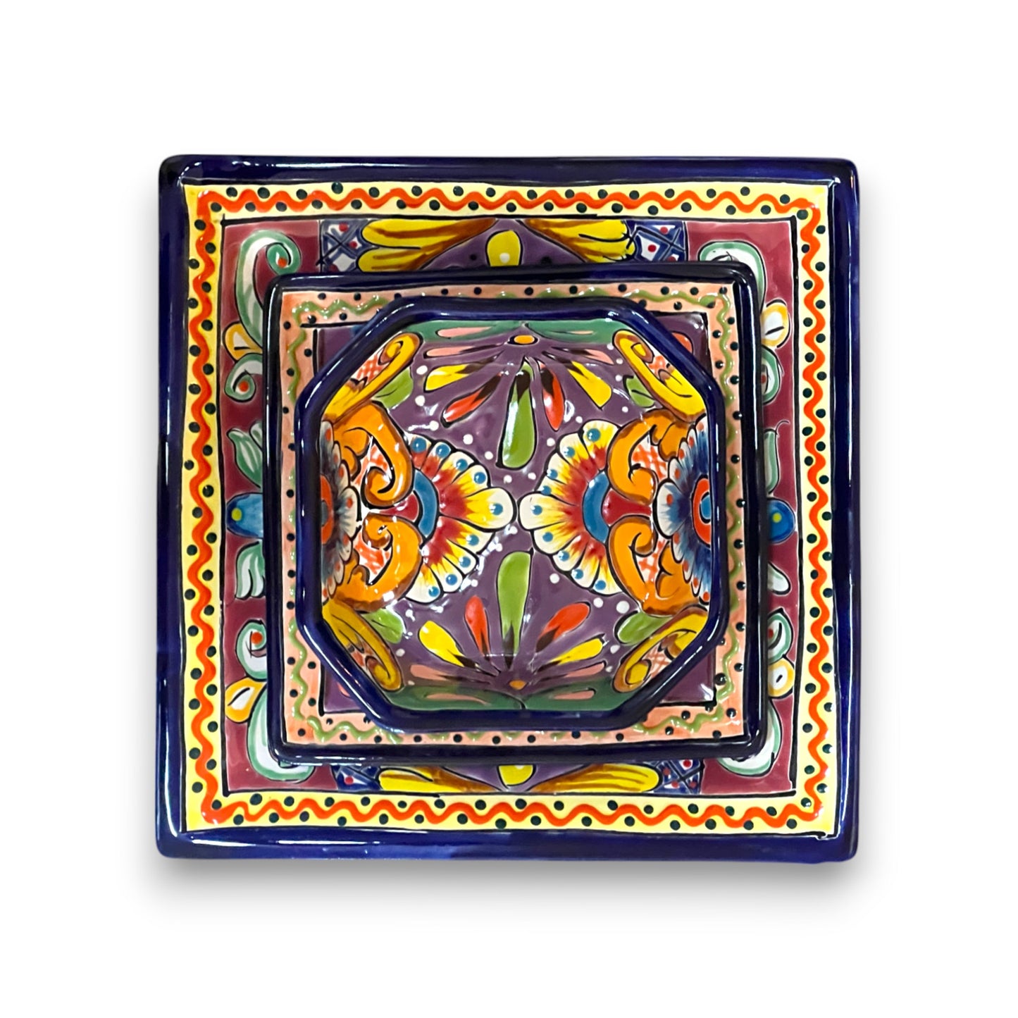 Talavera Square Dinnerware Set | 16-Piece Mexican Pottery Set