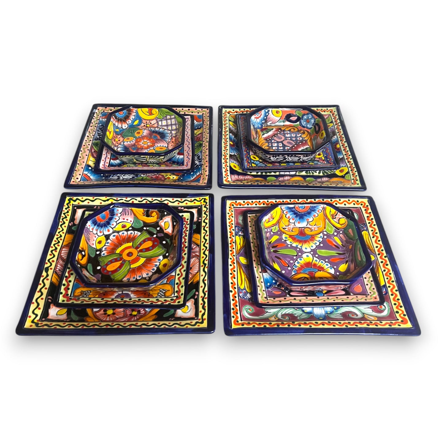 Talavera Square Dinnerware Set | 16-Piece Mexican Pottery Set