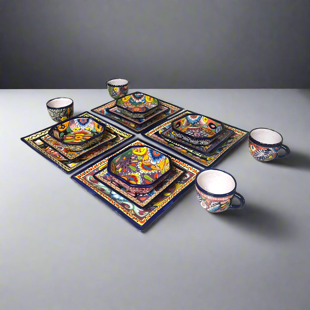 Talavera Square Dinnerware Set | 16-Piece Mexican Pottery Set
