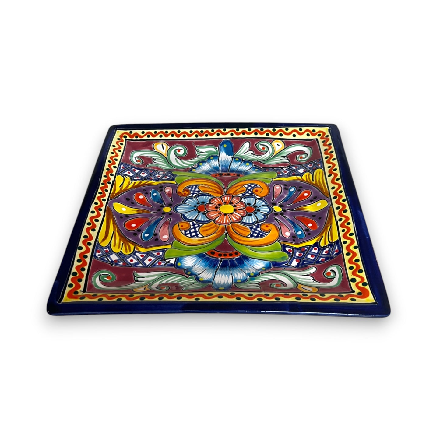 11" Square Talavera Dinner Plate | Vibrant Mexican Dinnerware