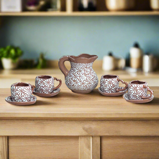 Heart Mug & Pitcher Set | Handmade Mexican Pottery (9-Pieces)