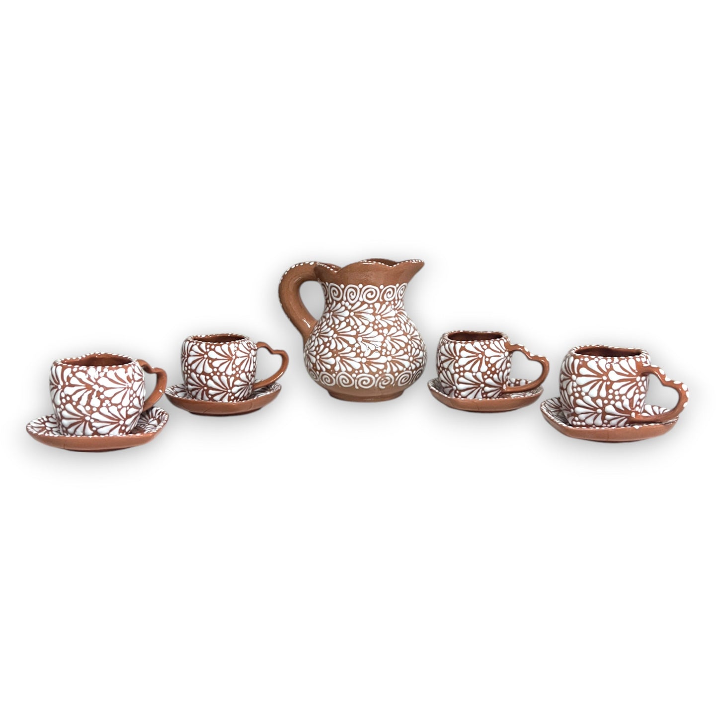Heart Mug & Pitcher Set | Handmade Mexican Pottery (9-Pieces)