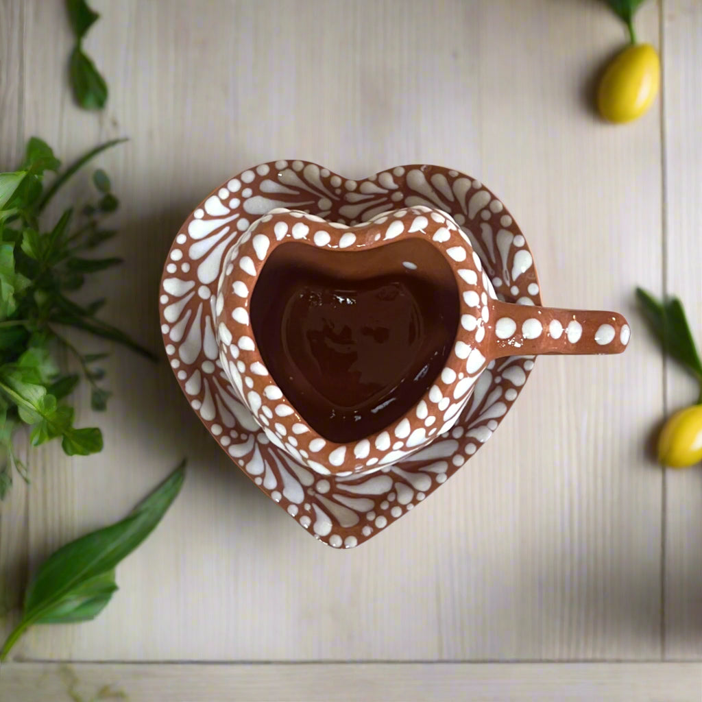 Heart Mug & Pitcher Set | Handmade Mexican Pottery (9-Pieces)