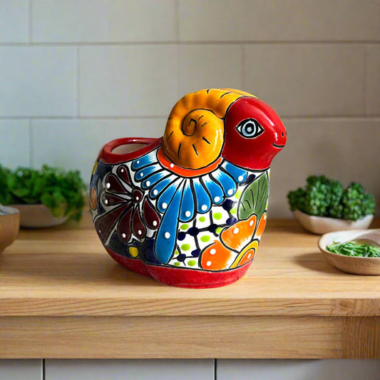 Talavera Ram Planter | Colorful Mexican Sheep Ceramic Pot