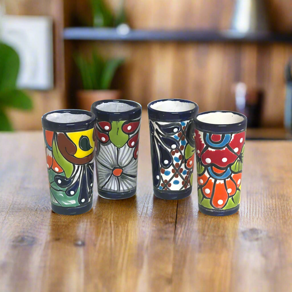 Blue Rim Talavera Shot Glass | Hand-Painted Mexican Drinkware