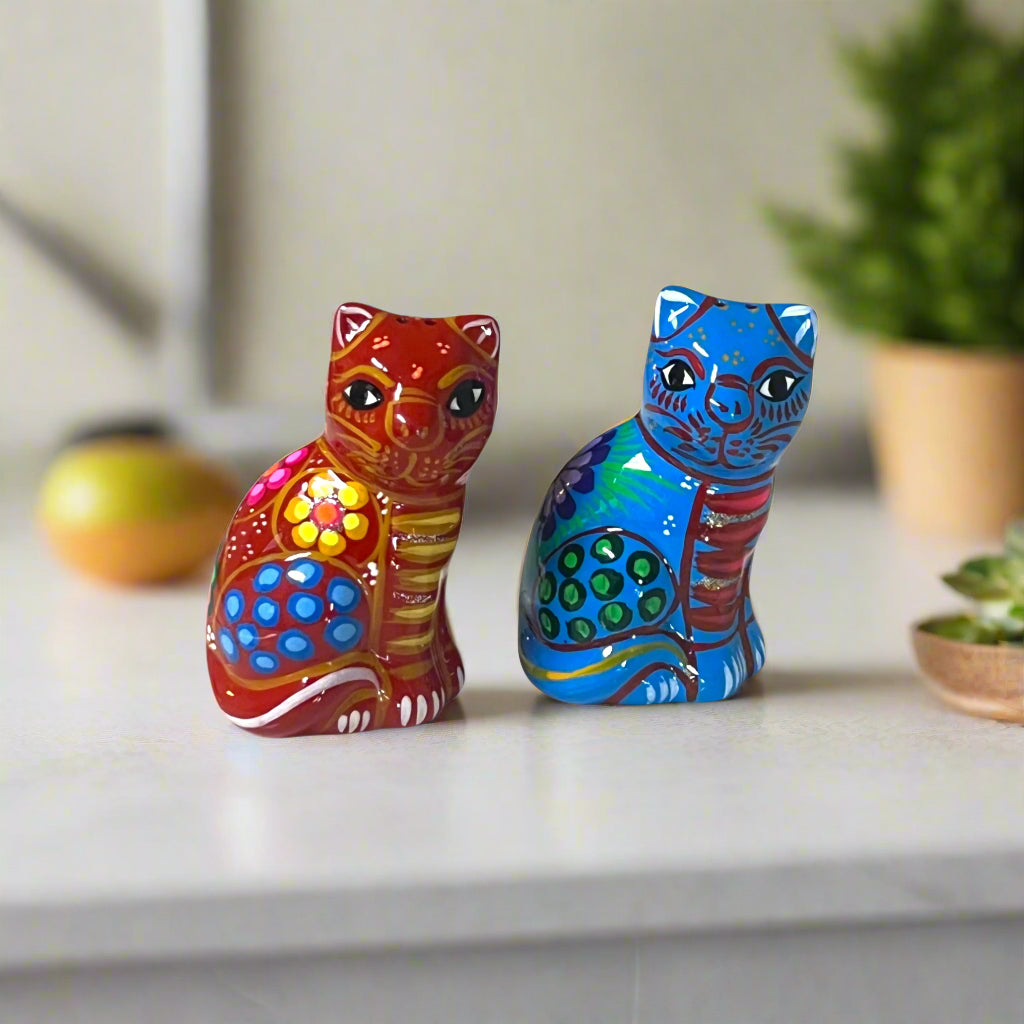 Set of 2 Talavera Cat Salt and Pepper Shakers | Hand-Painted Ceramic