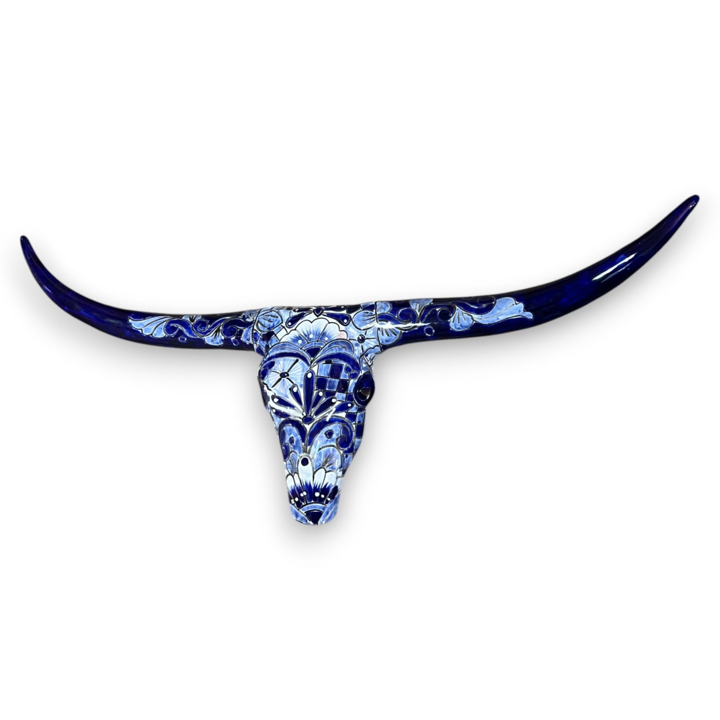 Talavera Longhorn Skull | Blue & White Mexican Wall Art
