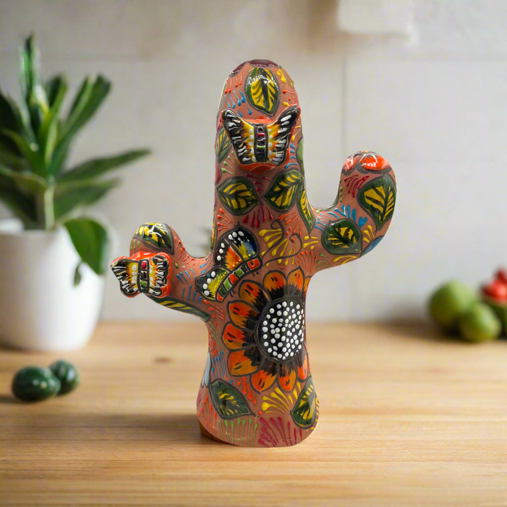 Talavera Cactus Statue | Colorful Handmade Mexican Art
